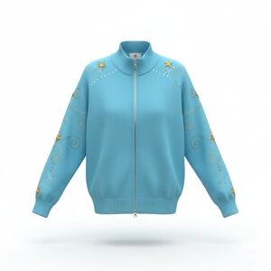Quacker Factory Sky Blue Cardigan with Yellow Star Embellishments